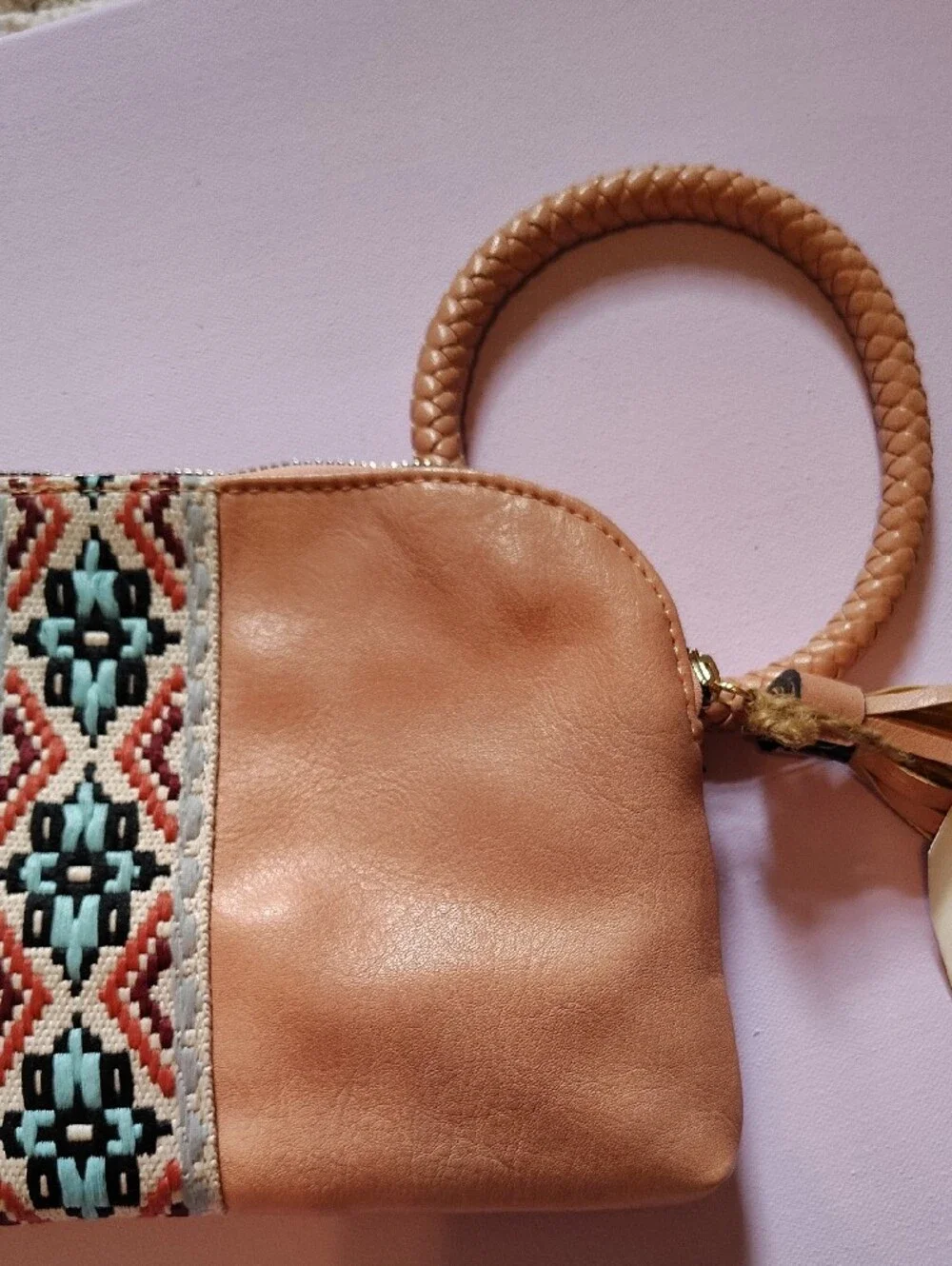 Peachy Tan Leather Wristlet